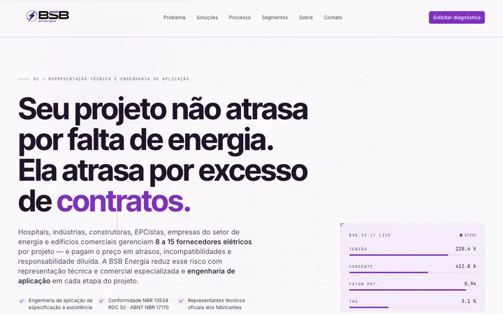 Topo do site de BSB Energia